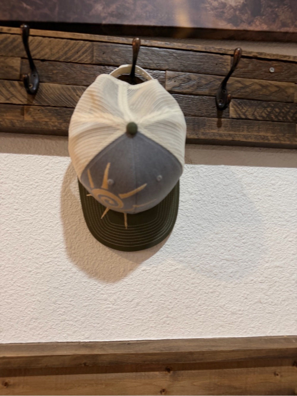 Two-Tone Olive & Cream Trucker Hat with Sun Graphic